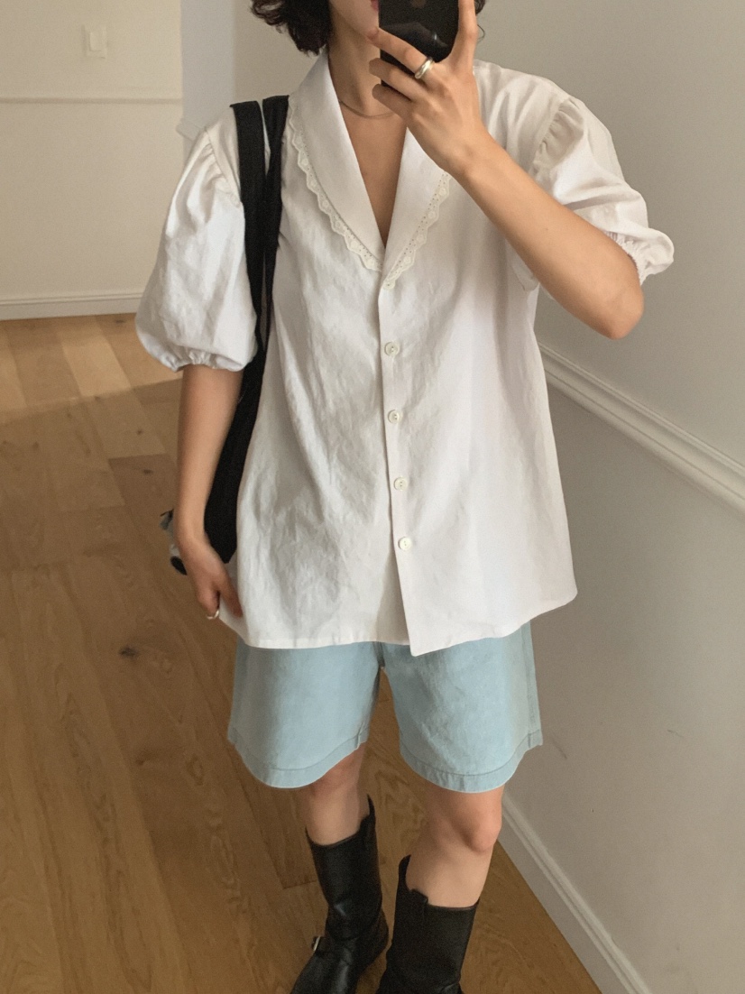 SLAT東大門㊣實拍女裝新品職業休閑25春夏時尚真品襯衫蕾絲衫SLAT襯衫/蕾絲衫