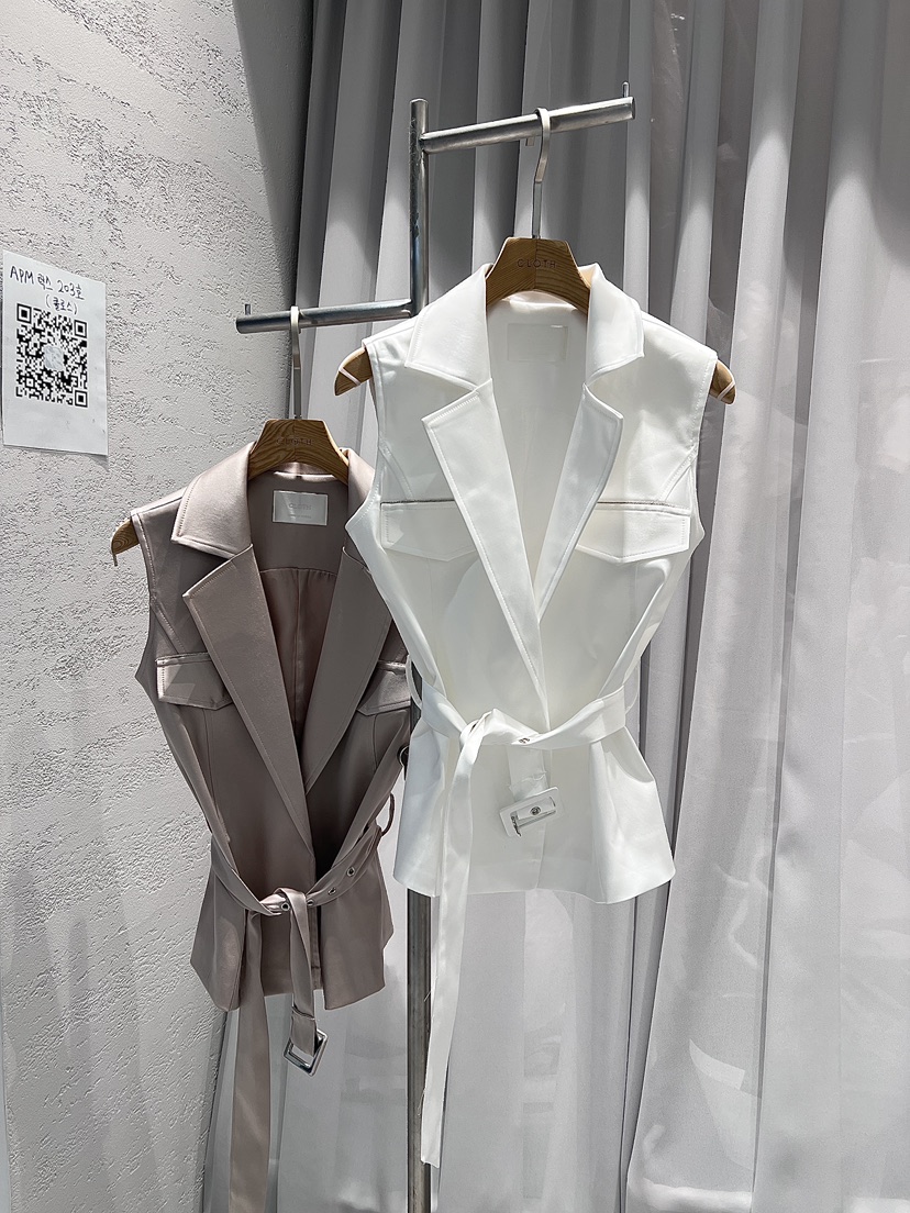 CLOTH韓國代購㊣女裝新品人氣真品時尚休閑熱賣25春夏馬甲含腰帶CLOTH馬甲
