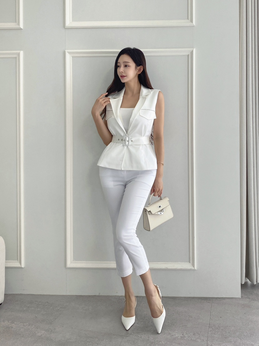 CLOTH韓國代購㊣女裝新品人氣真品時尚休閑熱賣25春夏馬甲含腰帶CLOTH馬甲