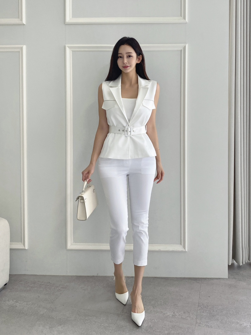 CLOTH韓國代購㊣女裝新品人氣真品時尚休閑熱賣25春夏馬甲含腰帶CLOTH馬甲