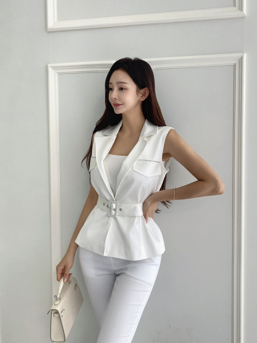 CLOTH韓國代購㊣女裝新品人氣真品時尚休閑熱賣25春夏馬甲含腰帶CLOTH馬甲