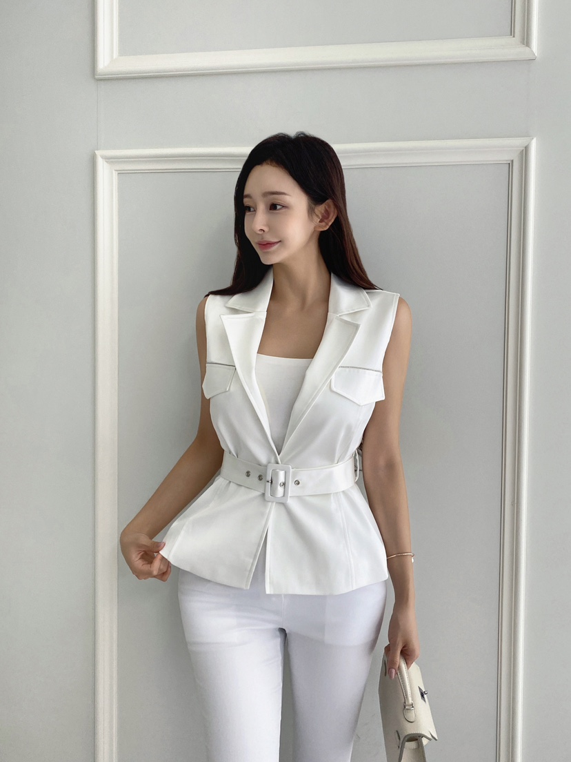 CLOTH韓國代購㊣女裝新品人氣真品時尚休閑熱賣25春夏馬甲含腰帶CLOTH馬甲