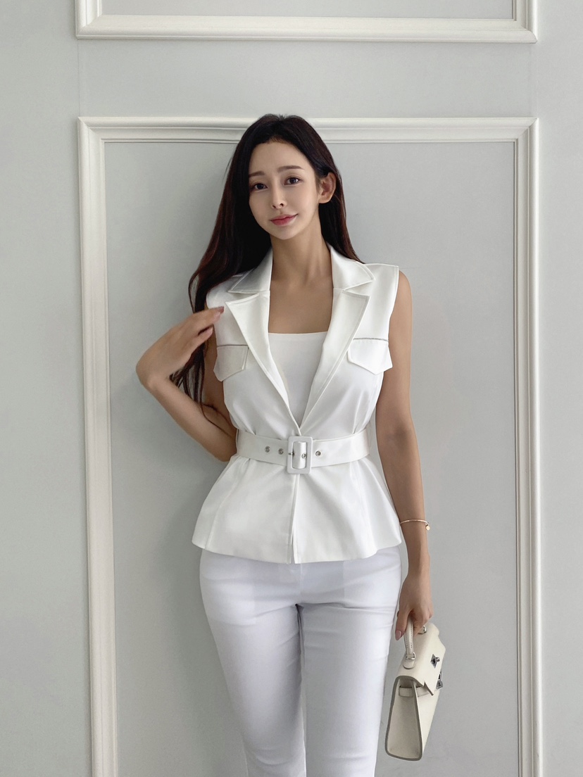 CLOTH韓國代購㊣女裝新品人氣真品時尚休閑熱賣25春夏馬甲含腰帶CLOTH馬甲