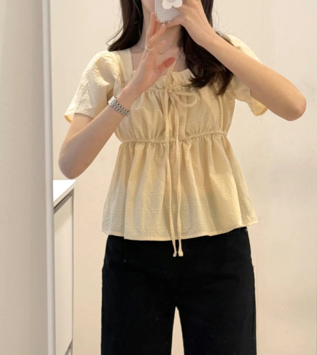 I_HOUR韓國代購㊣女裝新款人氣真品休閑25春夏職業襯衫蕾絲衫i hour襯衫/蕾絲衫圖色2