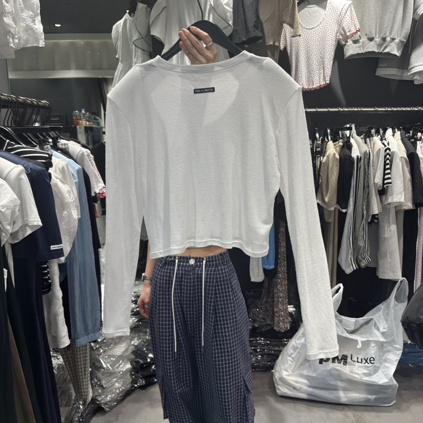 STAR-L東大門㊣直郵女士新品休閑推薦時尚長袖T恤亞麻長款STAR-L長袖T恤