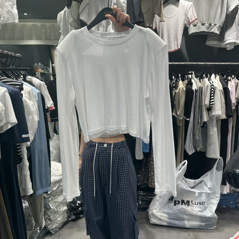 STAR-L東大門㊣直郵女士新品休閑推薦時尚長袖T恤亞麻長款STAR-L長袖T恤圖色2