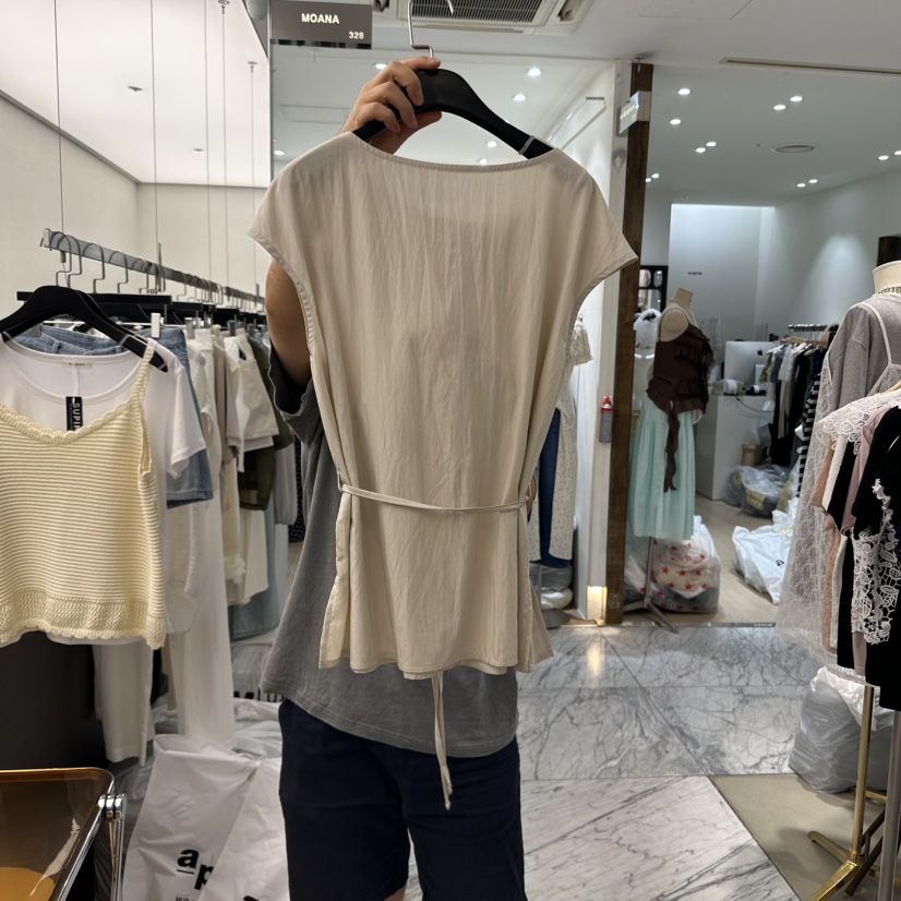 MOANA韓國直郵㊣女裝新品熱賣25春夏休閑推薦襯衫蕾絲衫含腰繩MOANA襯衫/蕾絲衫