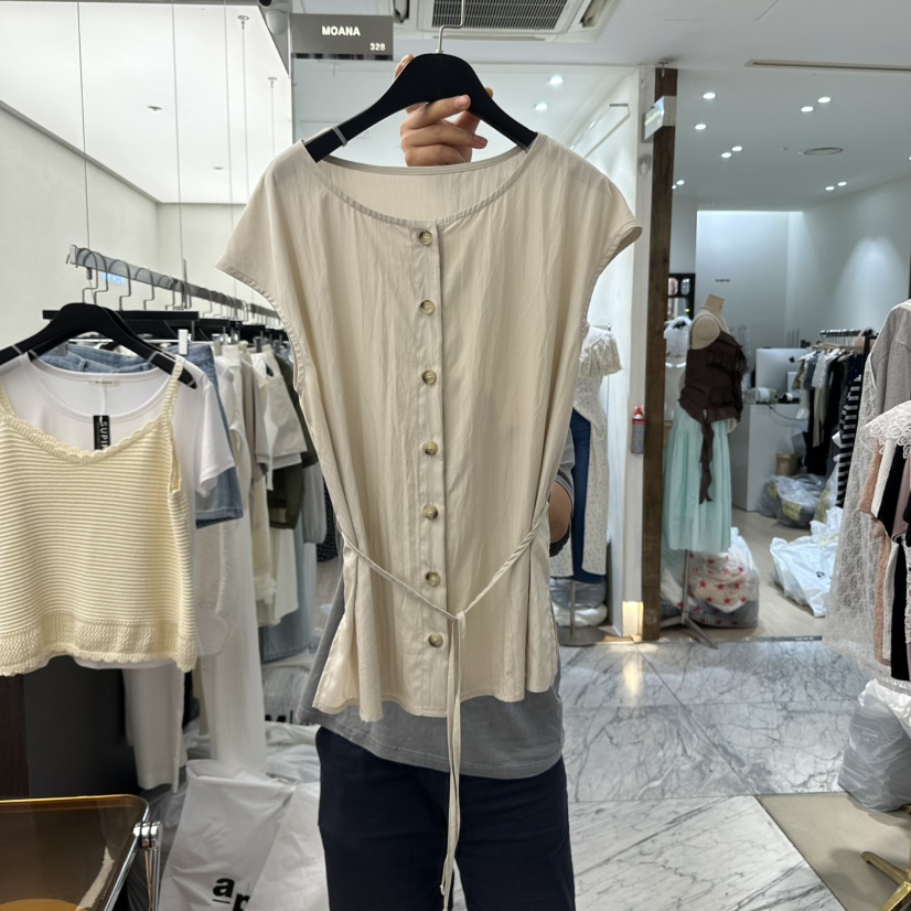 MOANA韓國直郵㊣女裝新品熱賣25春夏休閑推薦襯衫蕾絲衫含腰繩MOANA襯衫/蕾絲衫
