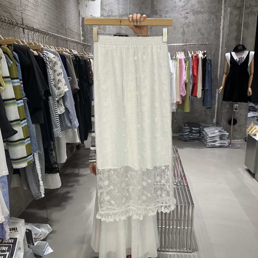 JUNI韓國代購㊣女裝新品休閑25春夏時尚職業熱賣真品長裙蕾絲my juni長裙