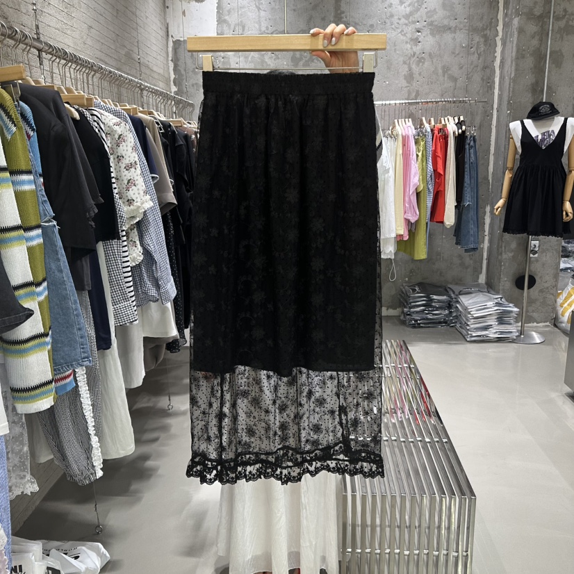 JUNI韓國代購㊣女裝新品休閑25春夏時尚職業熱賣真品長裙蕾絲my juni長裙圖色2
