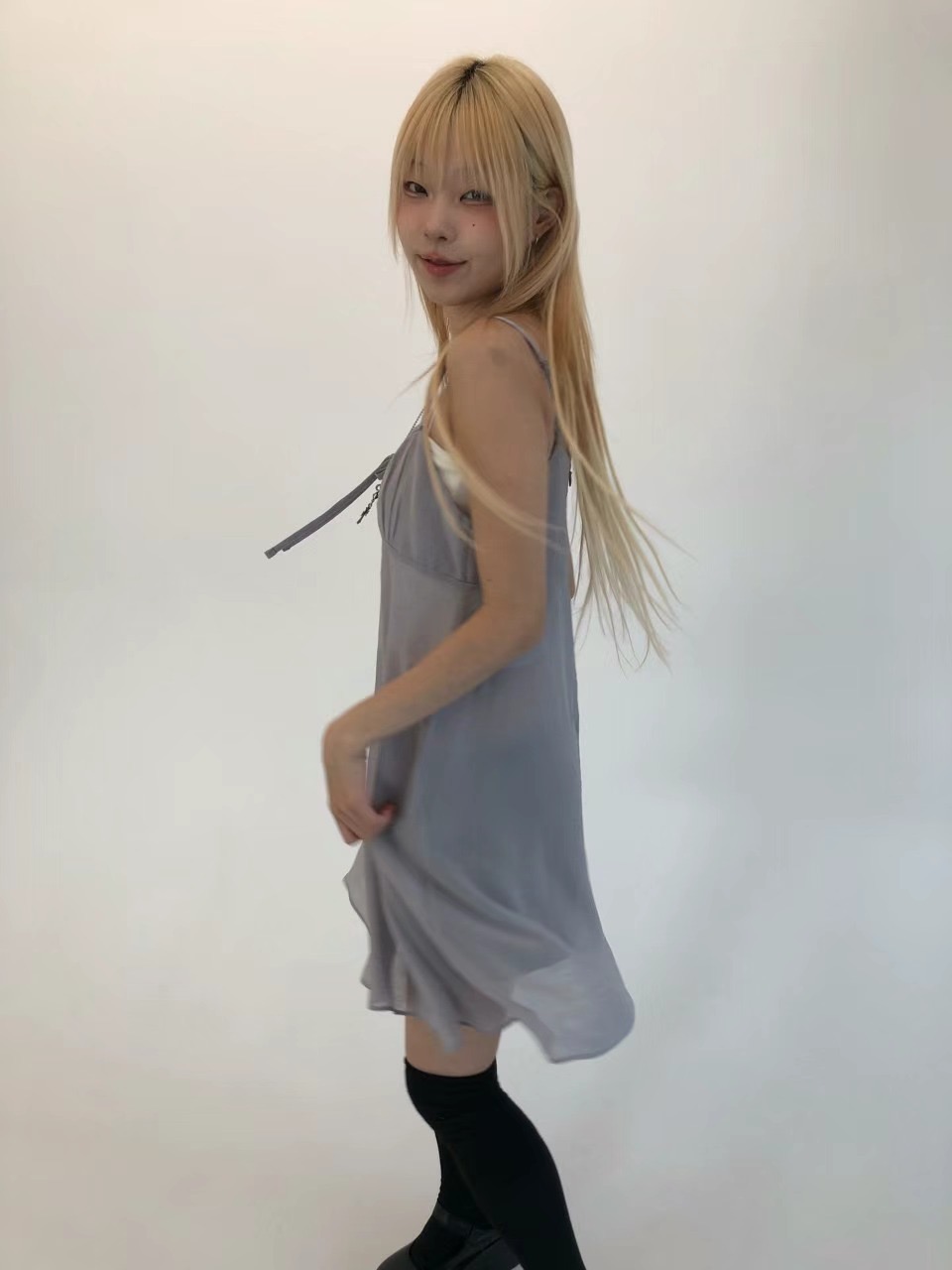 VIVID東大門㊣實拍女士新款人氣真品時尚休閑連衣裙透視雪紡VIVID連衣裙
