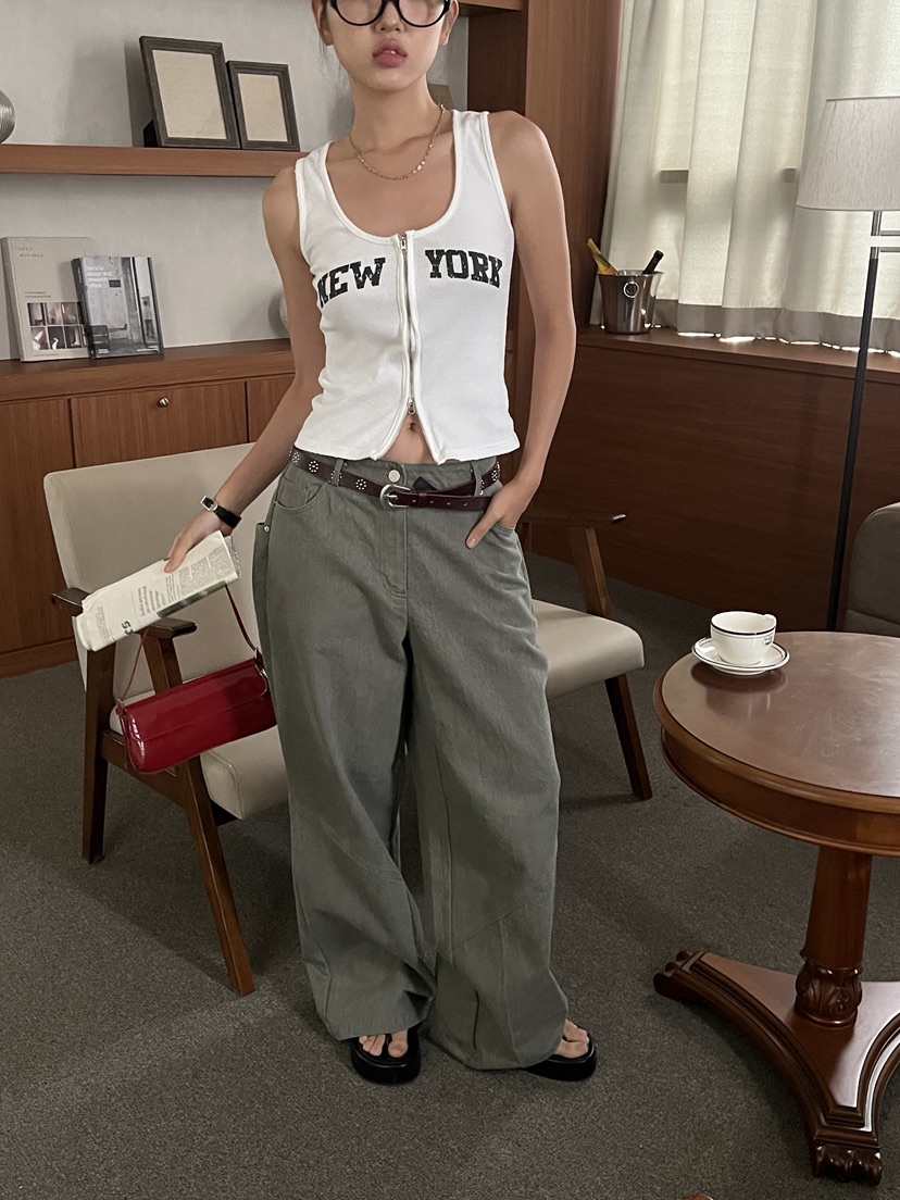 SUNDER MARKET東大門㊣直郵女裝新款熱賣職業吊帶背心拉鏈SUNDER MARKET吊帶/背心