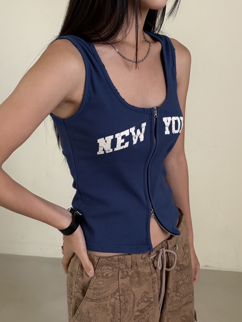 SUNDER MARKET東大門㊣直郵女裝新款熱賣職業吊帶背心拉鏈SUNDER MARKET吊帶/背心