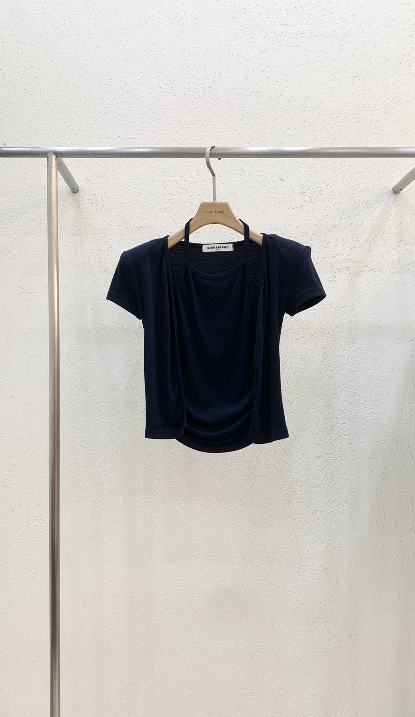 LIGHT AND SALT東大門㊣代購女裝新品25春夏T恤掛脖開衫奶油色假兩件LIGHT AND SALTT恤圖色4