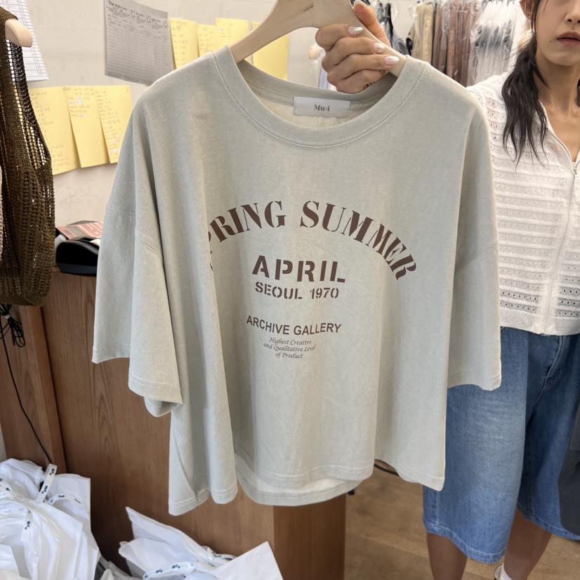THE MUI韓國直郵㊣女裝新款時尚真品25春夏人氣職業熱賣T恤Mu:i-AT恤圖色1