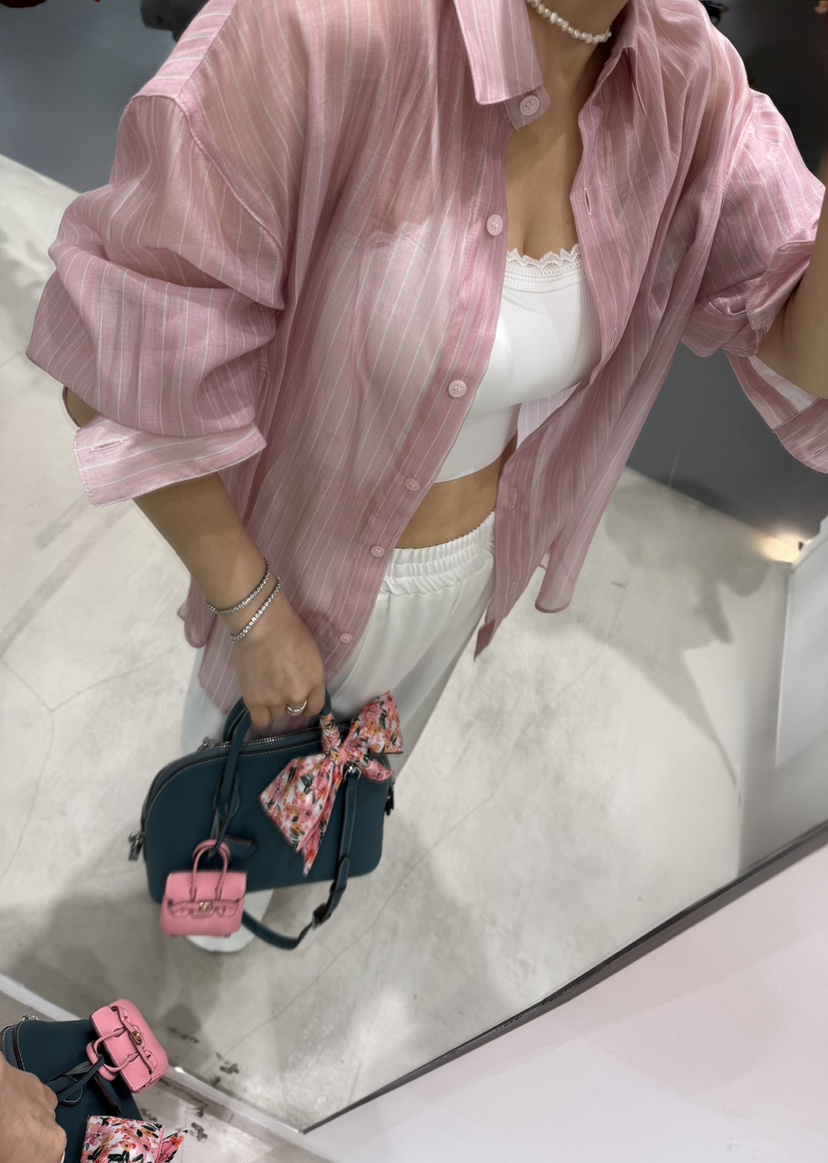 JUJU韓國代購㊣女士新品人氣時尚休閑職業25春夏襯衫蕾絲衫透明JUJU襯衫/蕾絲衫
