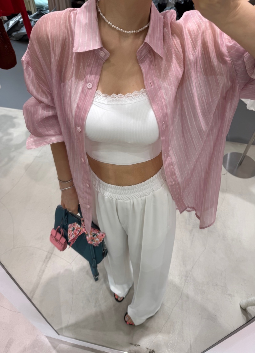 JUJU韓國代購㊣女士新品人氣時尚休閑職業25春夏襯衫蕾絲衫透明JUJU襯衫/蕾絲衫
