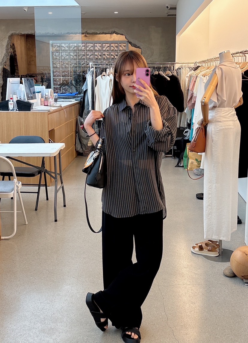 JUJU韓國代購㊣女士新品人氣時尚休閑職業25春夏襯衫蕾絲衫透明JUJU襯衫/蕾絲衫