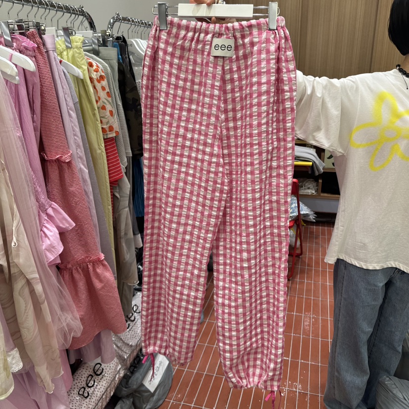 E/E/E韓國直郵㊣女裝新品25春夏休閑真品推薦熱賣休閑褲格紋E/E/E休閑褲