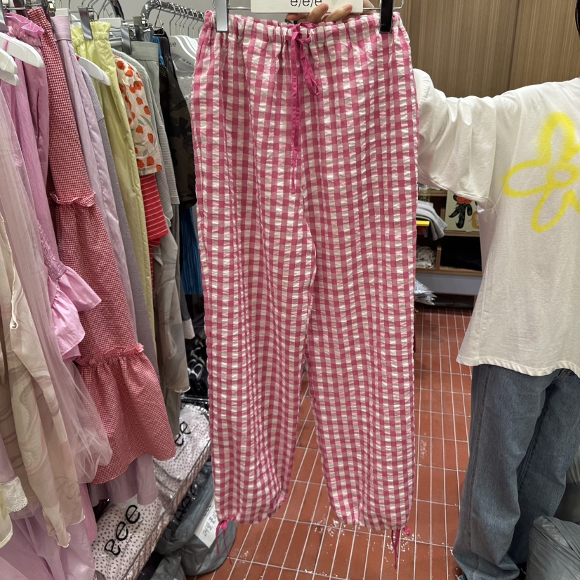 E/E/E韓國直郵㊣女裝新品25春夏休閑真品推薦熱賣休閑褲格紋E/E/E休閑褲圖色1