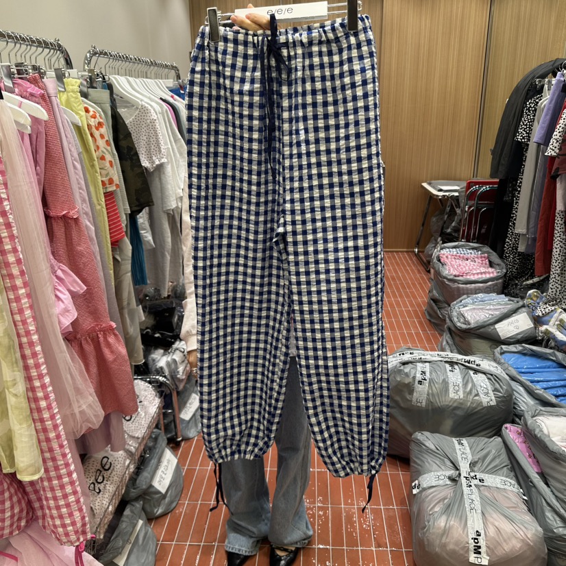 E/E/E韓國直郵㊣女裝新品25春夏休閑真品推薦熱賣休閑褲格紋E/E/E休閑褲圖色2