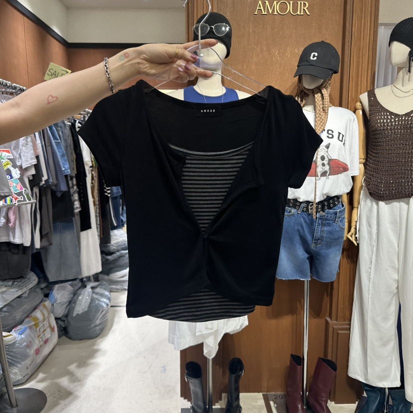 AMOUR東大門㊣實拍女裝新品熱賣真品人氣職業T恤假兩件套裝AMOURT恤圖色3