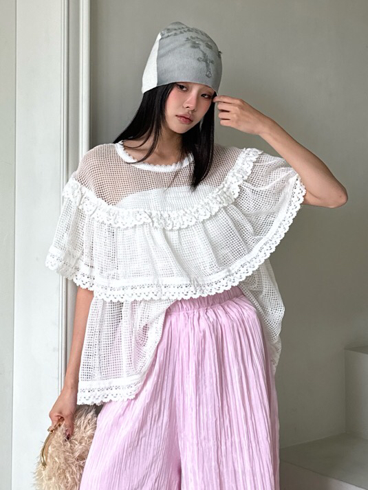 MAISONDEGLORY東大門㊣代購女士新品25春夏人氣襯衫蕾絲衫網眼MAISON DE GLORY襯衫/蕾絲衫圖色2