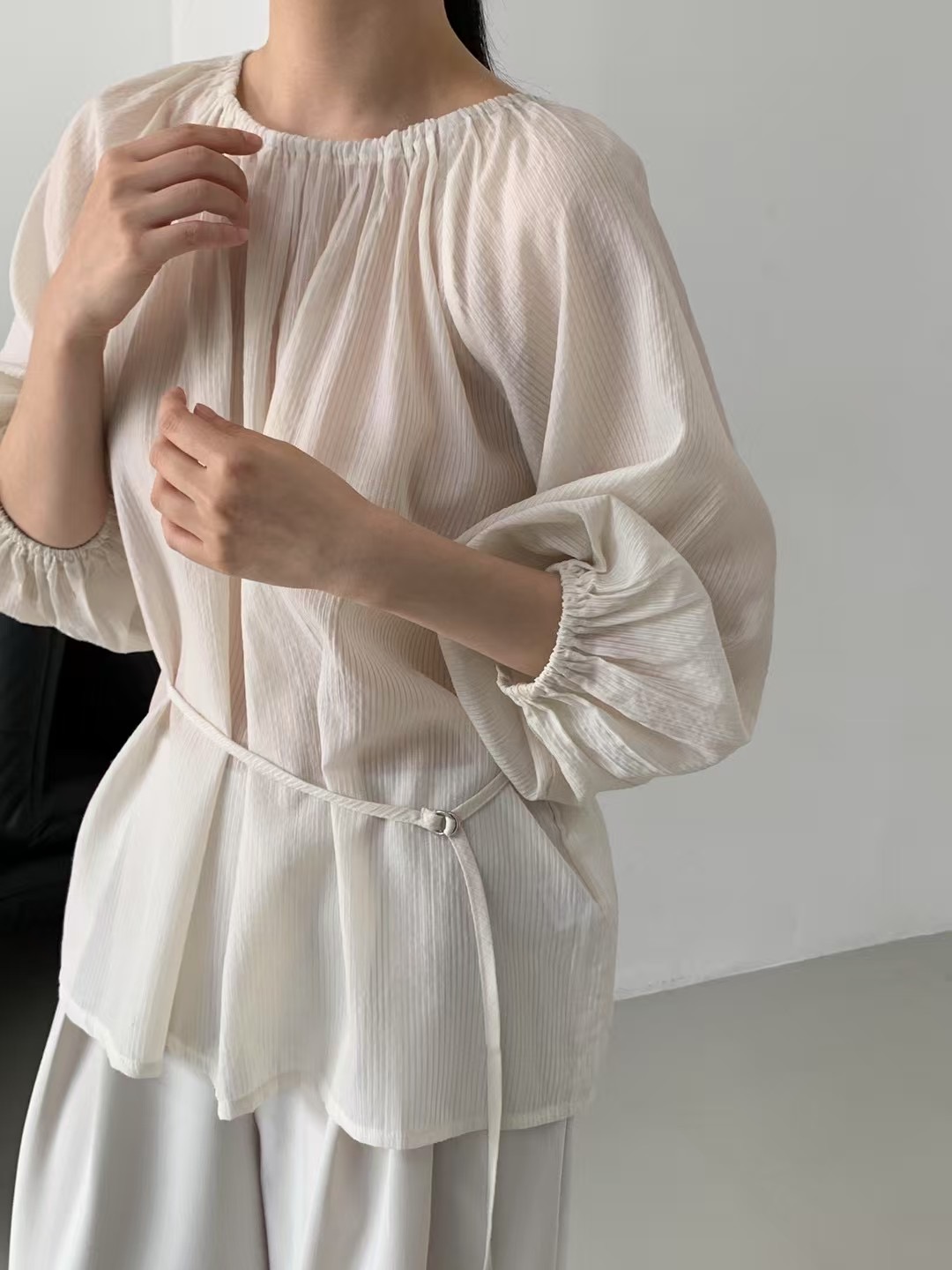 FERVENT東大門㊣直郵女士新款推薦人氣休閑襯衫蕾絲衫含腰帶FERVENT襯衫/蕾絲衫