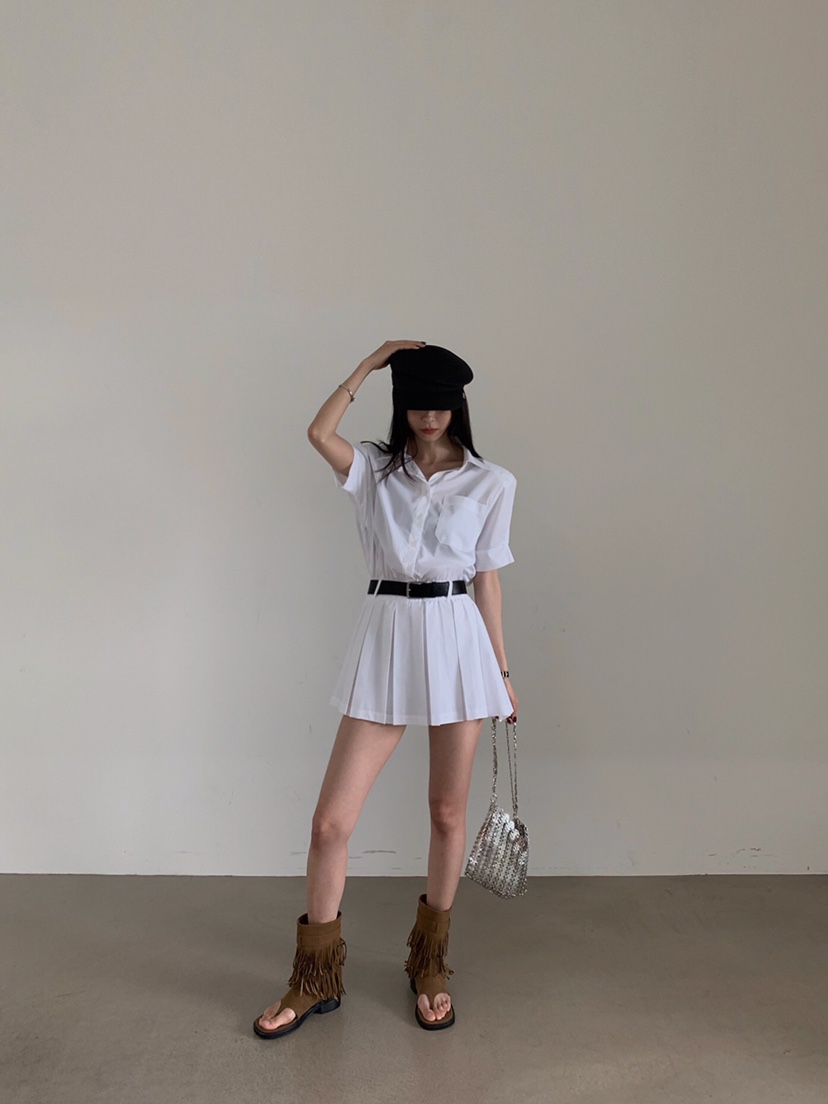 VERANDA韓國代購㊣女裝新款人氣職業熱賣休閑連衣裙含腰帶褶皺VERANDA連衣裙