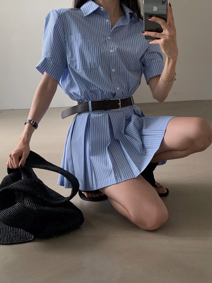 VERANDA韓國代購㊣女裝新款人氣職業熱賣休閑連衣裙含腰帶褶皺VERANDA連衣裙
