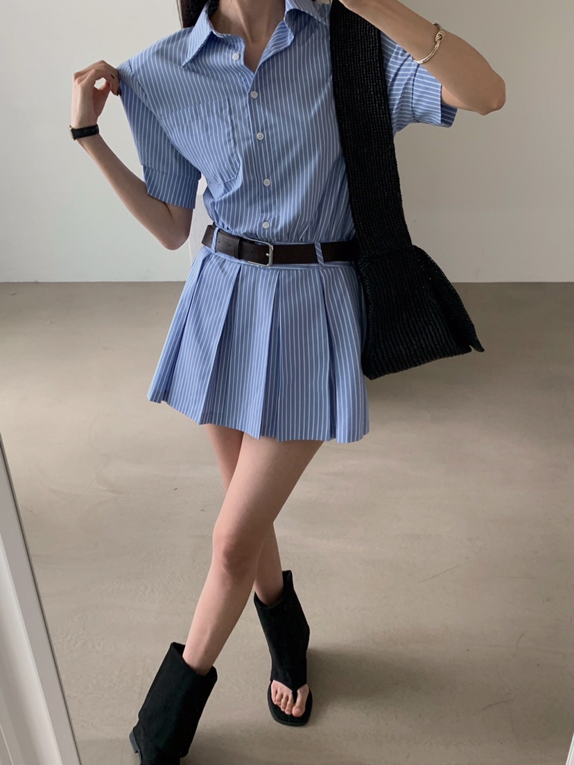 VERANDA韓國代購㊣女裝新款人氣職業熱賣休閑連衣裙含腰帶褶皺VERANDA連衣裙
