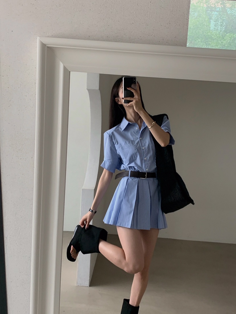 VERANDA韓國代購㊣女裝新款人氣職業熱賣休閑連衣裙含腰帶褶皺VERANDA連衣裙