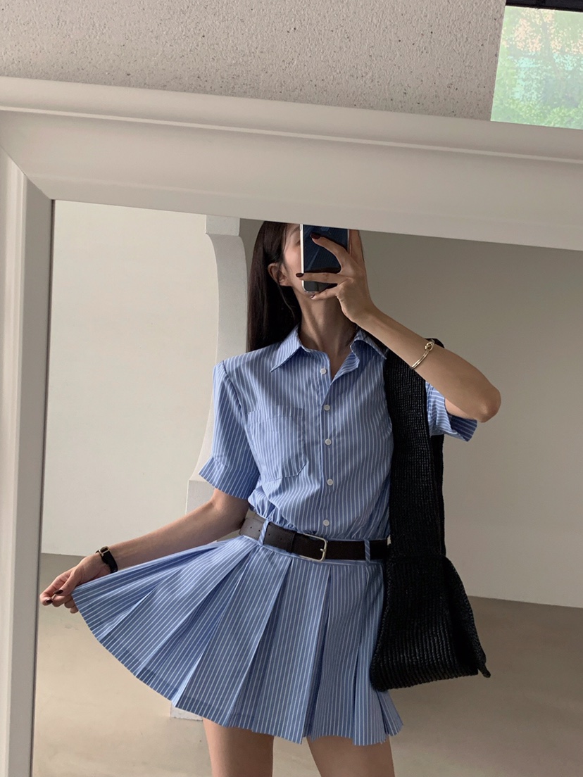 VERANDA韓國代購㊣女裝新款人氣職業熱賣休閑連衣裙含腰帶褶皺VERANDA連衣裙