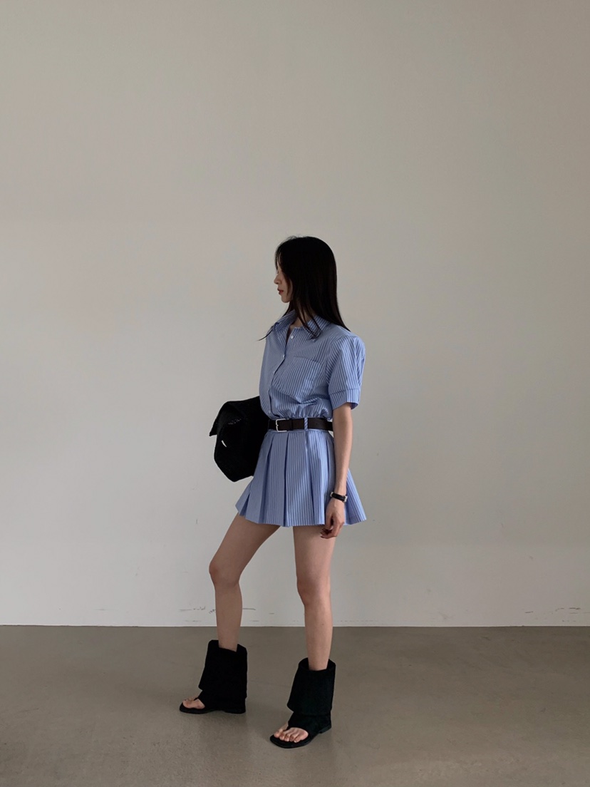 VERANDA韓國代購㊣女裝新款人氣職業熱賣休閑連衣裙含腰帶褶皺VERANDA連衣裙