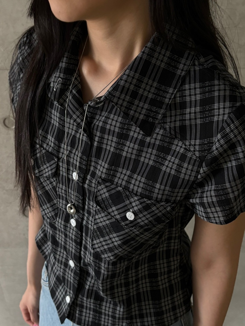 Verbena東大門㊣代購女士新品人氣熱賣25春夏襯衫蕾絲衫工裝格紋Verbena襯衫/蕾絲衫