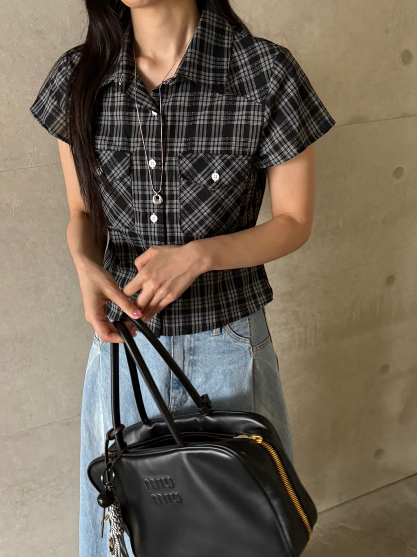 Verbena東大門㊣代購女士新品人氣熱賣25春夏襯衫蕾絲衫工裝格紋Verbena襯衫/蕾絲衫