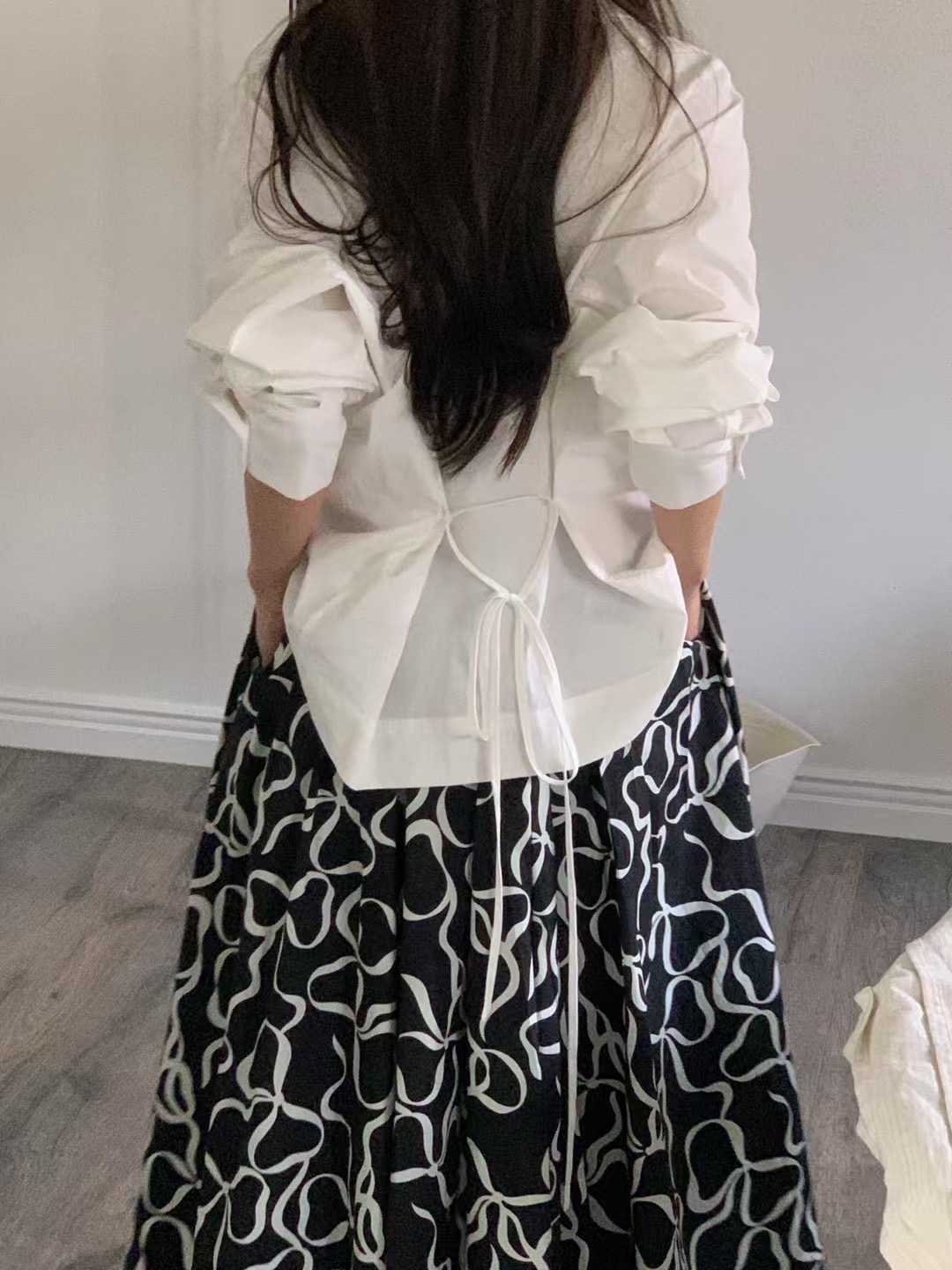 VINE東大門㊣實拍女裝新款真品25春夏休閑襯衫蕾絲衫含腰繩VINE襯衫/蕾絲衫