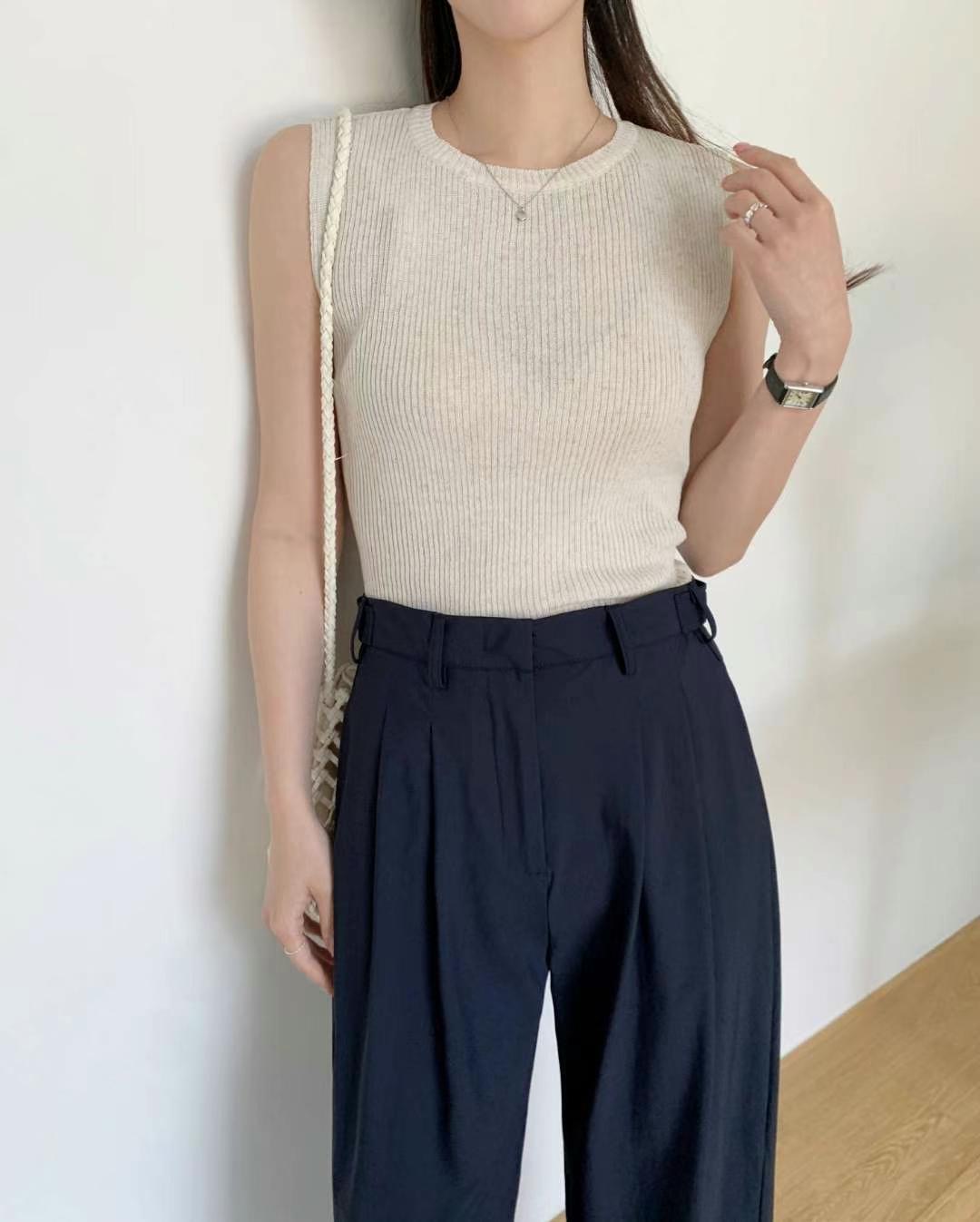 SMILE韓國代購㊣女士新品時尚真品25春夏推薦人氣吊帶背心亞麻SMILE吊帶/背心
