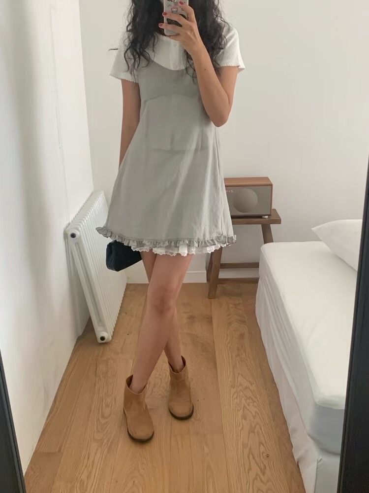 BUNNYFLOWER2東大門㊣代購女裝新款時尚休閑推薦連衣裙透視BUNNYFLOWER2連衣裙