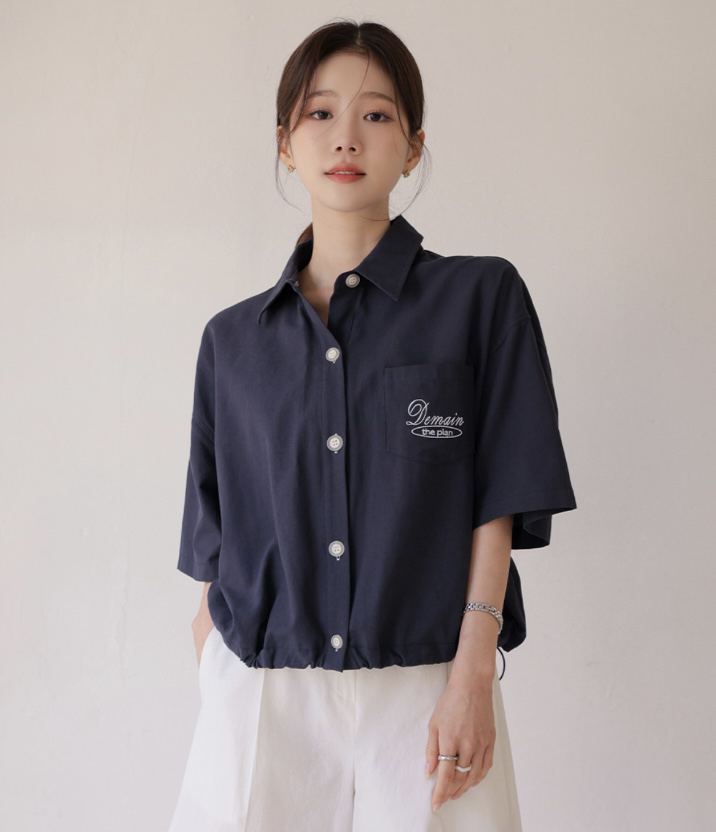 I BLLE東大門㊣代購女士新款人氣休閑25春夏襯衫蕾絲衫刺繡棉質I BLLE襯衫/蕾絲衫