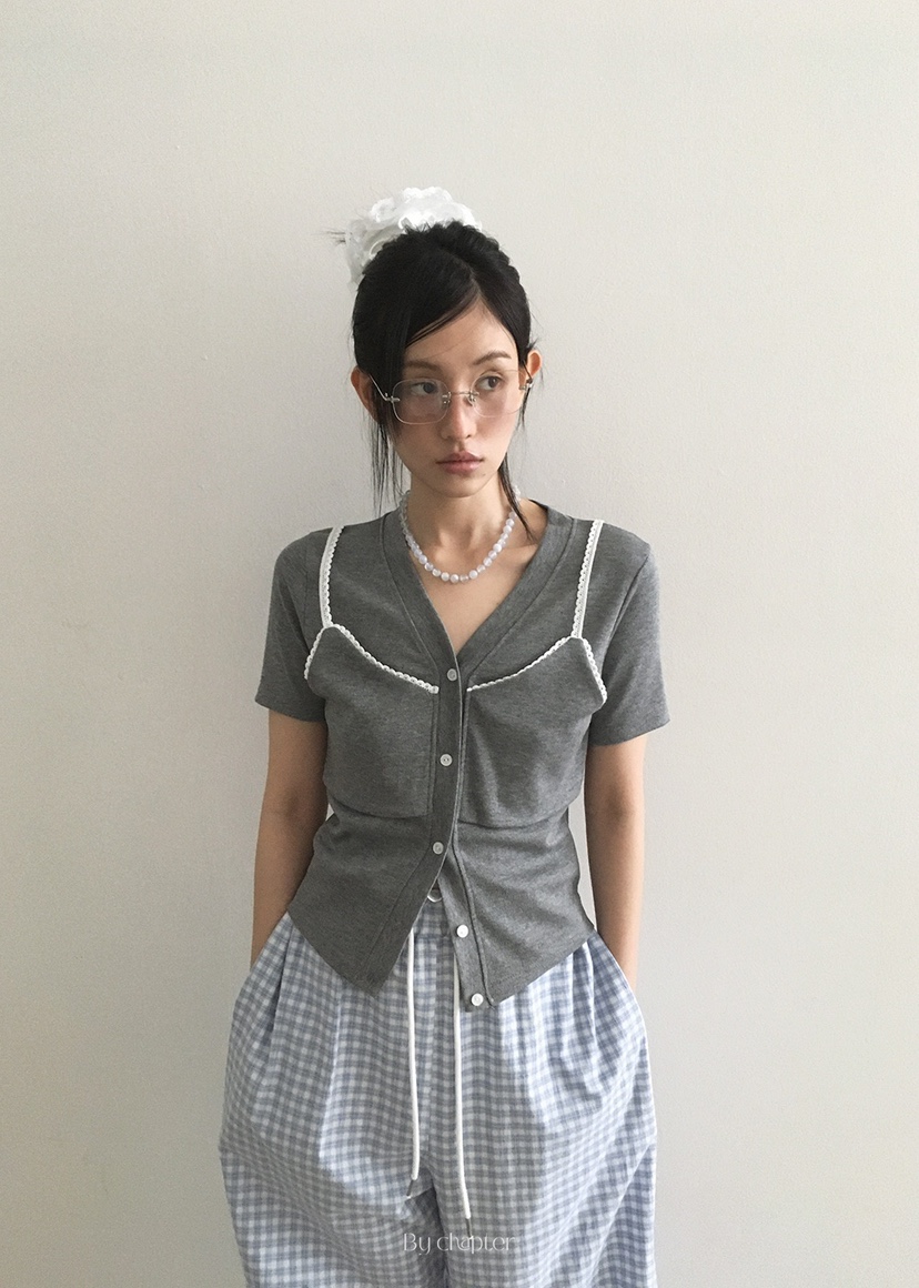 BY CHAPTER韓國直郵㊣女士新款真品時尚職業T恤假兩件開衫ChapterT恤