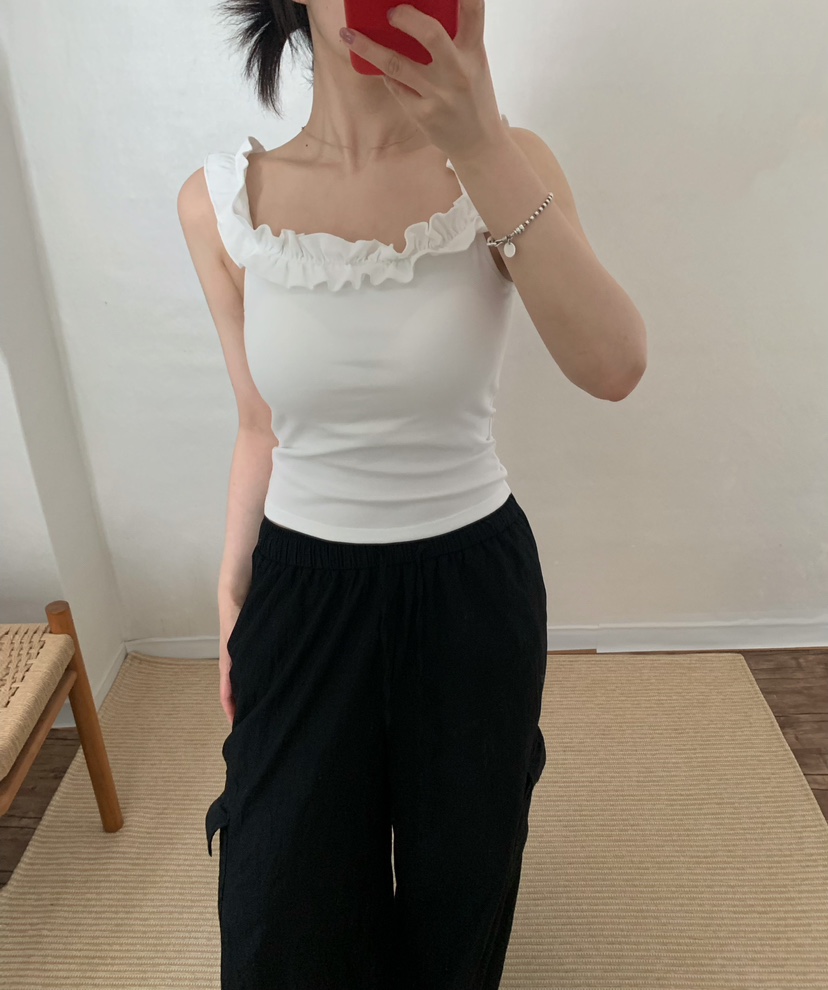 TWENTY FOUR SEVEN24-7韓國代購㊣女裝新款25春夏吊帶背心荷葉邊TEWNTY FOUR SEVEN24-7吊帶/背心