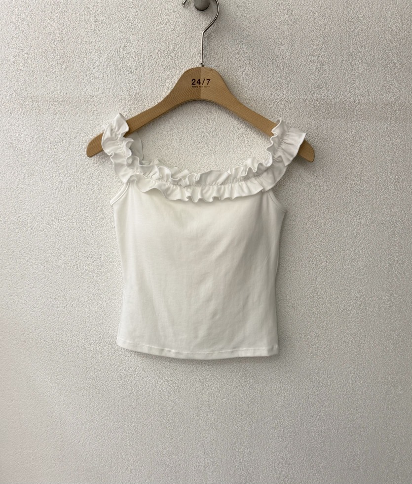 TWENTY FOUR SEVEN24-7韓國代購㊣女裝新款25春夏吊帶背心荷葉邊TEWNTY FOUR SEVEN24-7吊帶/背心圖色1