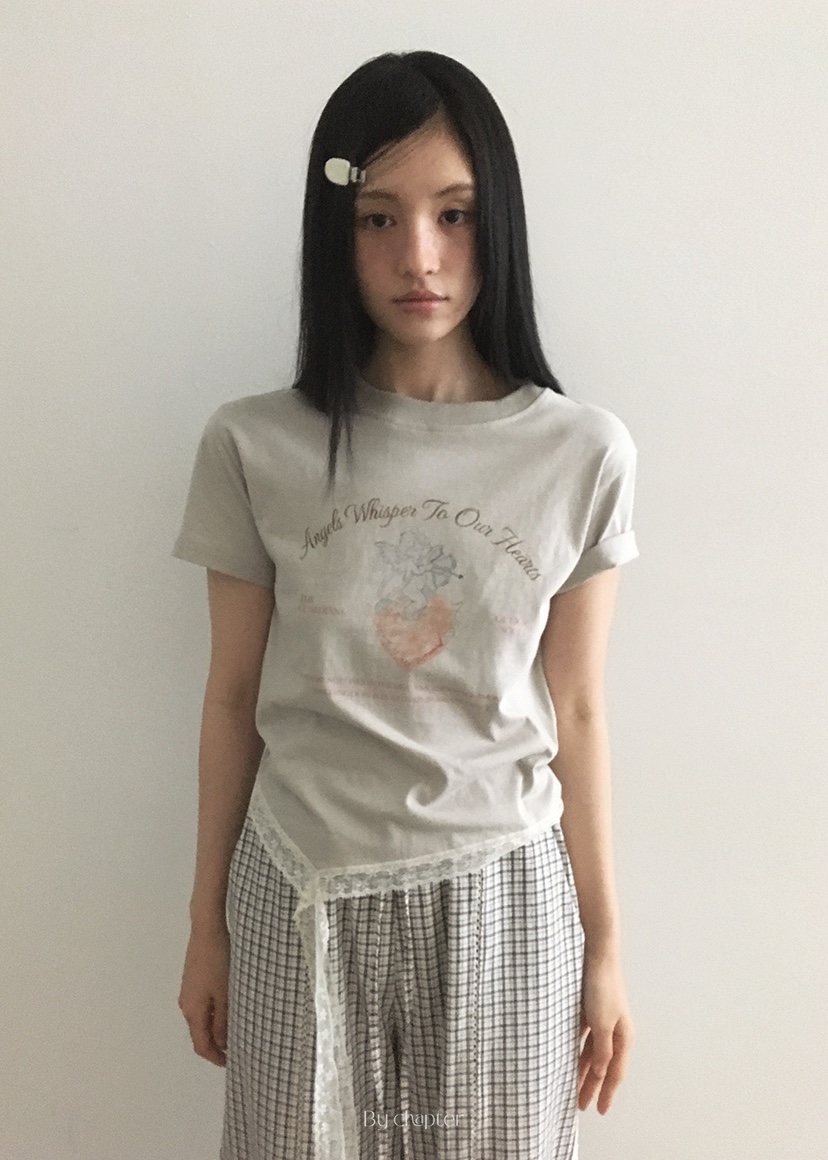BY CHAPTER東大門㊣直郵女裝新款推薦25春夏真品職業T恤蕾絲ChapterT恤圖色2