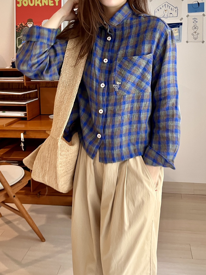 AT NOTE韓國代購㊣女裝新款職業熱賣25春夏襯衫蕾絲衫格紋亞麻AT NOTE襯衫/蕾絲衫