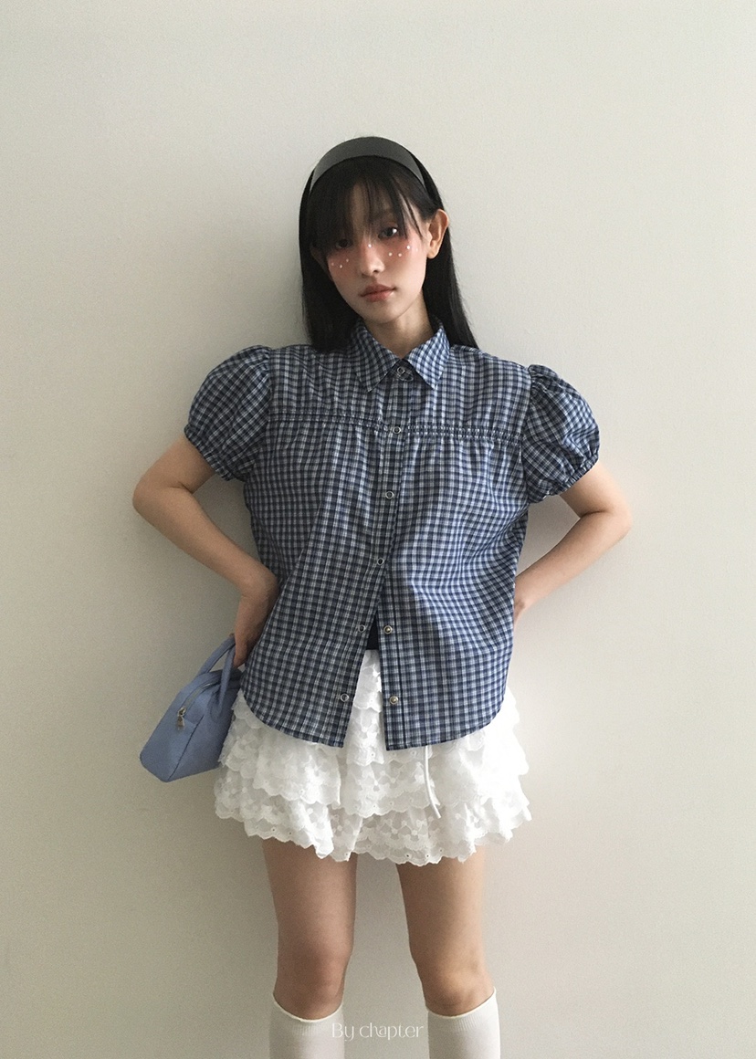 BY CHAPTER韓國代購㊣女裝新品真品25春夏職業襯衫蕾絲衫格紋Chapter襯衫/蕾絲衫