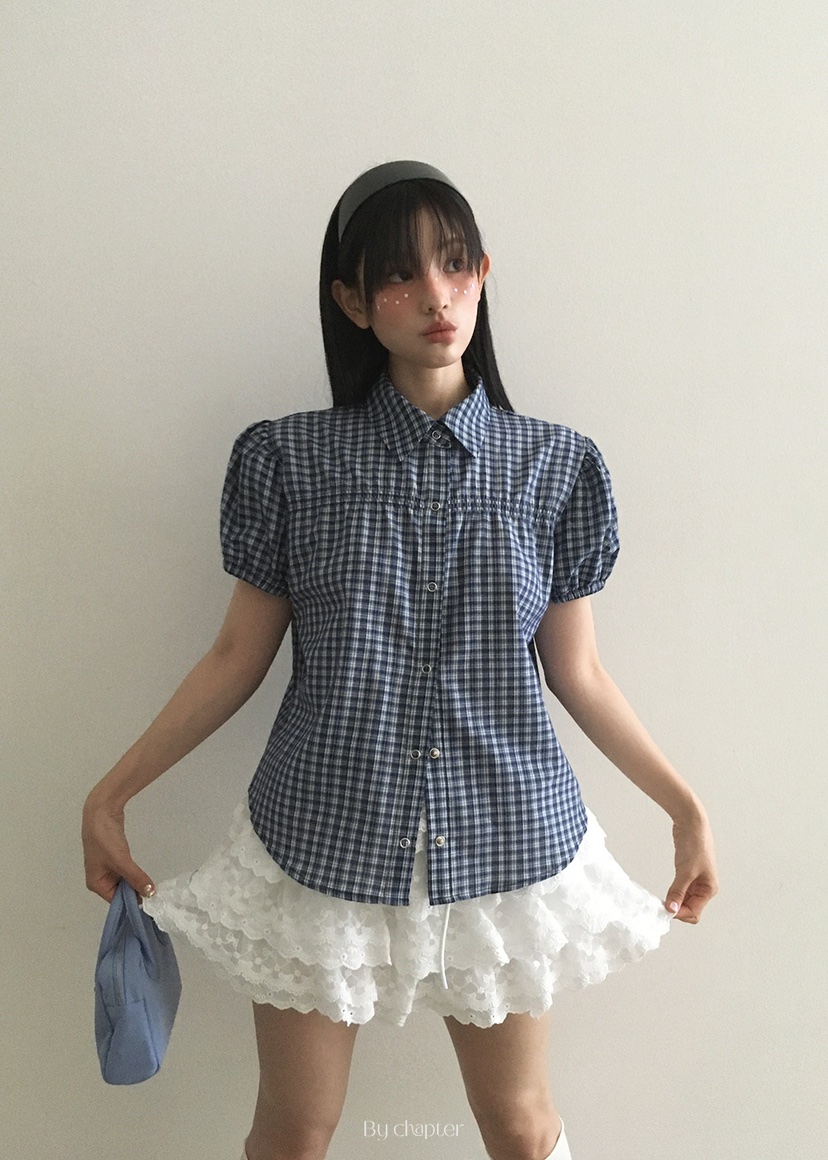 BY CHAPTER韓國代購㊣女裝新品真品25春夏職業襯衫蕾絲衫格紋Chapter襯衫/蕾絲衫