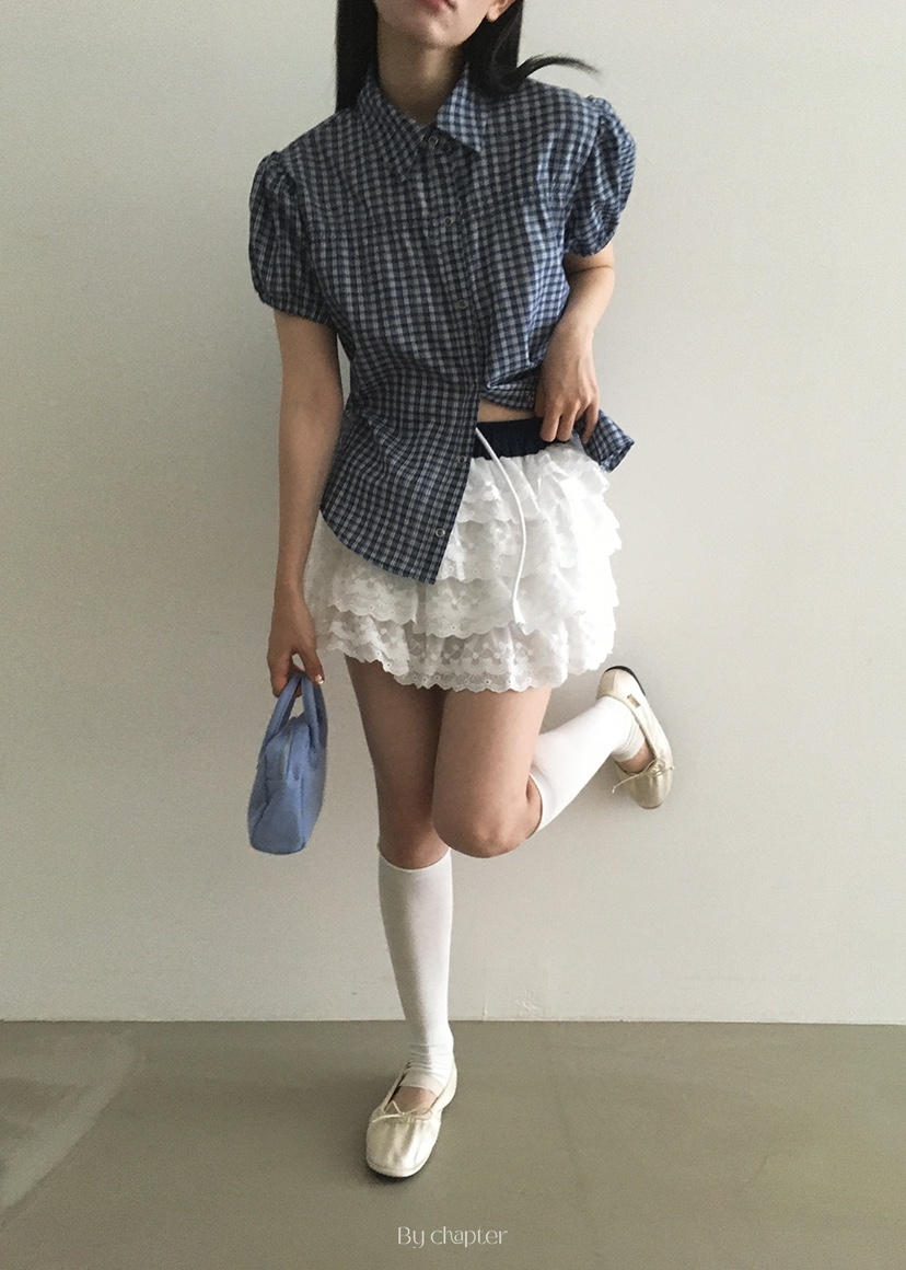 BY CHAPTER韓國代購㊣女裝新品真品25春夏職業襯衫蕾絲衫格紋Chapter襯衫/蕾絲衫