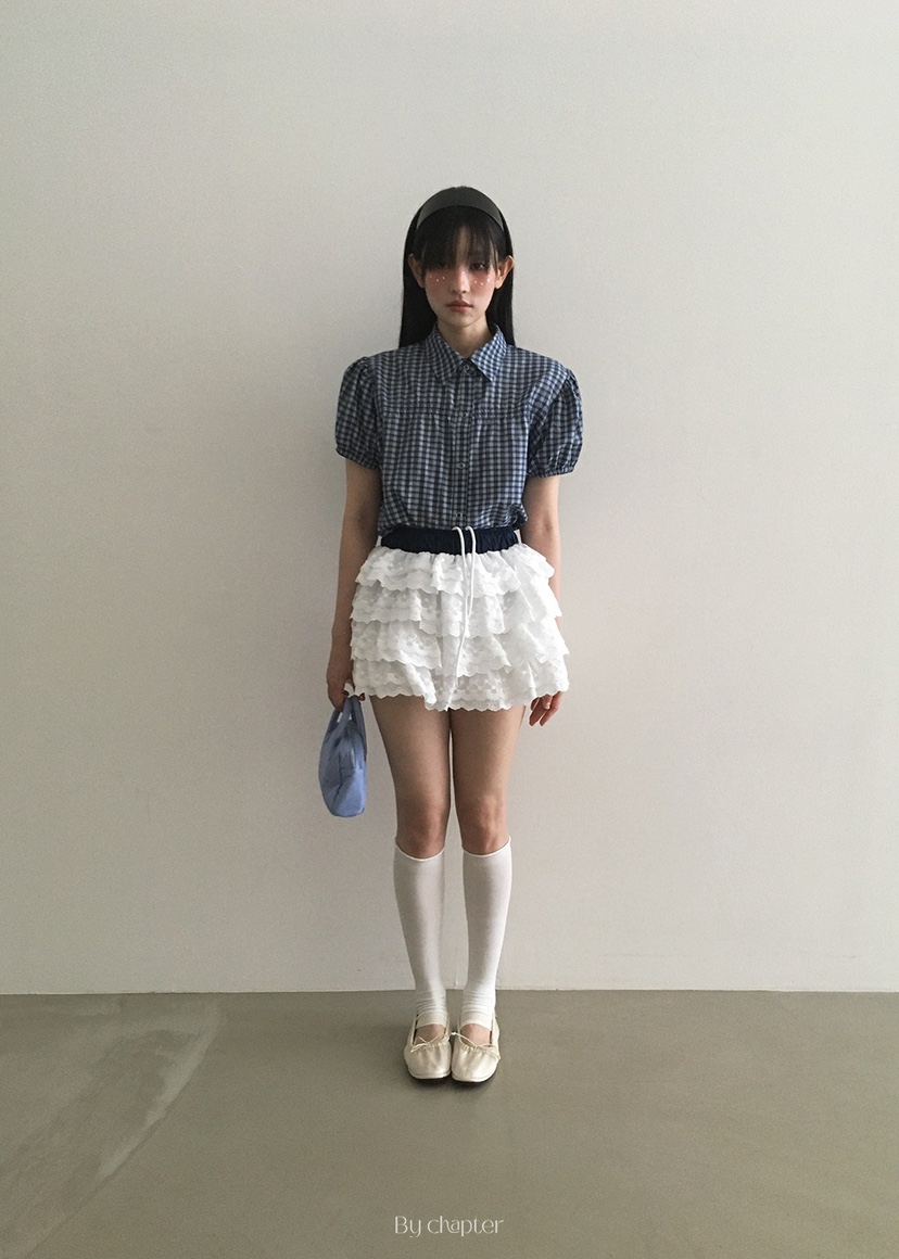 BY CHAPTER韓國代購㊣女裝新品真品25春夏職業襯衫蕾絲衫格紋Chapter襯衫/蕾絲衫