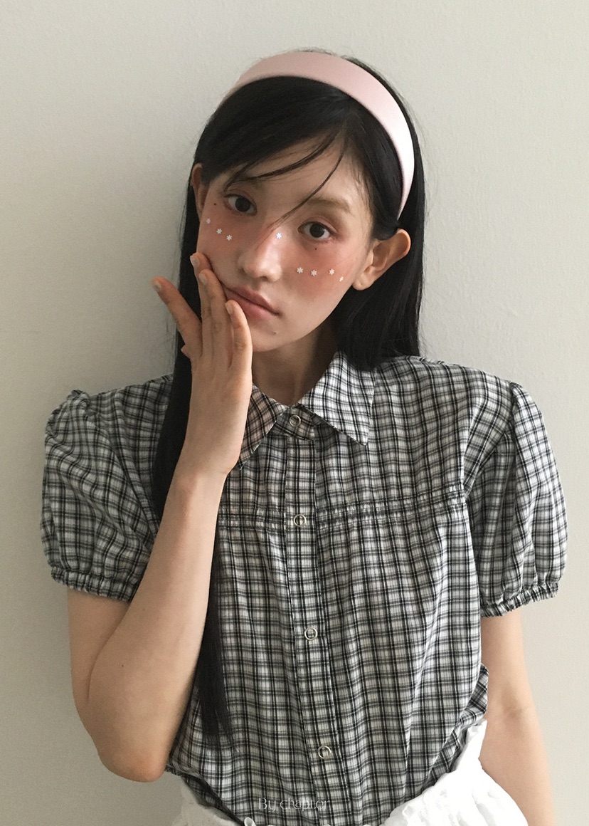 BY CHAPTER韓國代購㊣女裝新品真品25春夏職業襯衫蕾絲衫格紋Chapter襯衫/蕾絲衫
